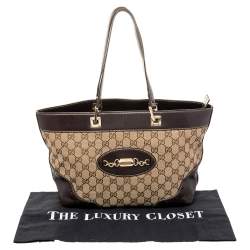 Pre Owned Gucci Beige/Brown GG Canvas and Leather Tote