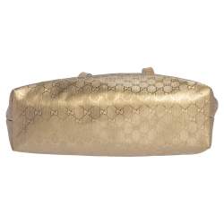 Pre Owned حقيبة يد توتس غوتشي شوبر جلد وكانفاس إمبريم GG ذهبية