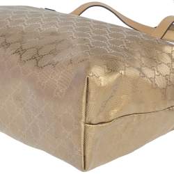 Pre Owned حقيبة يد توتس غوتشي شوبر جلد وكانفاس إمبريم GG ذهبية