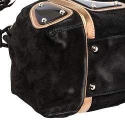 مملوكة مسبقًا حقيبة غوتشي ريس سويدي وجلد أسود/ ذهبي بيد علوية 