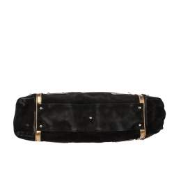 مملوكة مسبقًا حقيبة غوتشي ريس سويدي وجلد أسود/ ذهبي بيد علوية 