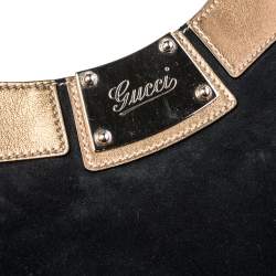 مملوكة مسبقًا حقيبة غوتشي ريس سويدي وجلد أسود/ ذهبي بيد علوية 