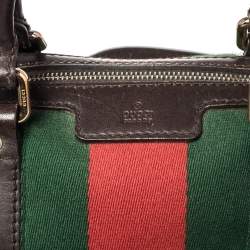 Pre Owned Gucci Dark Brown/Beige GG Canvas and Leather Small Vintage Web Boston Bag