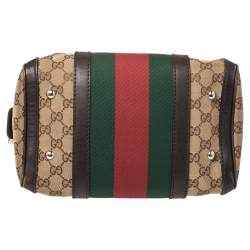 Pre Owned Gucci Dark Brown/Beige GG Canvas and Leather Small Vintage Web Boston Bag
