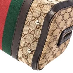 Pre Owned Gucci Dark Brown/Beige GG Canvas and Leather Small Vintage Web Boston Bag