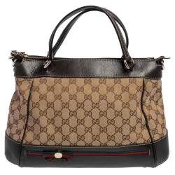 Gucci Beige Ebony GG Canvas and Leather Small Mayfair Bow Tote Gucci TLC