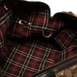 Pre Owned Gucci Brown/Beige GG Crystal Canvas and Suede Babouska Indy Boston Bag