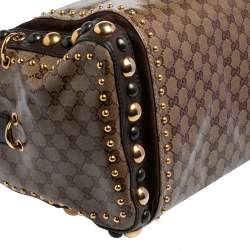 Pre Owned Gucci Brown/Beige GG Crystal Canvas and Suede Babouska Indy Boston Bag