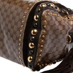 Pre Owned Gucci Brown/Beige GG Crystal Canvas and Suede Babouska Indy Boston Bag