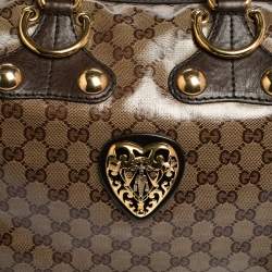 Pre Owned Gucci Brown/Beige GG Crystal Canvas and Suede Babouska Indy Boston Bag
