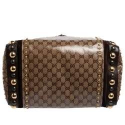 Pre Owned Gucci Brown/Beige GG Crystal Canvas and Suede Babouska Indy Boston Bag