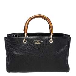 مملوكة مسبقًا حقيبة يد توتس غوتشي بامبو جلد أسود متوسطة