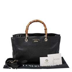 مملوكة مسبقًا حقيبة يد توتس غوتشي بامبو جلد أسود متوسطة