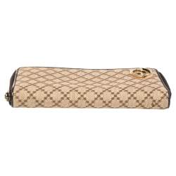 Gucci Beige/Brown Diamante Canvas and Leather 1973 Zip Around Wallet