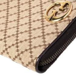 Gucci Beige/Brown Diamante Canvas and Leather 1973 Zip Around Wallet