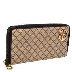 Gucci Beige/Brown Diamante Canvas and Leather 1973 Zip Around Wallet