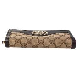 مملوكة مسبقًا Gucci Beige/Brown GG Canvas and Leather Sukey Zip Around Wallet