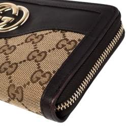 مملوكة مسبقًا Gucci Beige/Brown GG Canvas and Leather Sukey Zip Around Wallet