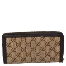 مملوكة مسبقًا Gucci Beige/Brown GG Canvas and Leather Sukey Zip Around Wallet