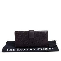 Pre Owned محفظة غوتشي كونتينينتال جلد غوتشيسيما بني داكن ذات قلاب