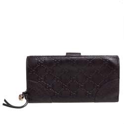 Pre Owned محفظة غوتشي كونتينينتال جلد غوتشيسيما بني داكن ذات قلاب