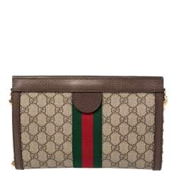 Pre Owned Gucci Beige/Ebony GG Supreme Canvas and Leather Small Ophidia Shoulder Bag