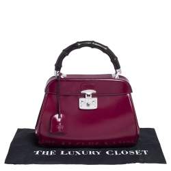 Pre Owned Gucci Burgundy Glossy Leather Medium Lady Lock Top Handle Bag