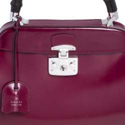 Pre Owned Gucci Burgundy Glossy Leather Medium Lady Lock Top Handle Bag