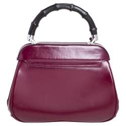 Pre Owned Gucci Burgundy Glossy Leather Medium Lady Lock Top Handle Bag