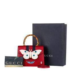 Pre Owned Gucci Red Calf Leather Falena Satchel Bag