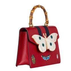 Pre Owned Gucci Red Calf Leather Falena Satchel Bag