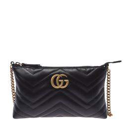 Pre Owned Gucci Black Leather GG Marmont Bag