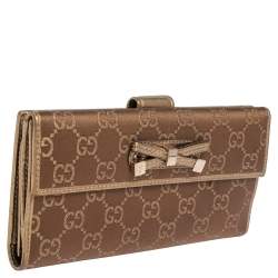 Pre Owned محفظة غوتشي مايفاير كونتيننتال جلد و كانفاسGG بيج / ذهبي بفيونكة 