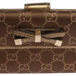 Pre Owned محفظة غوتشي مايفاير كونتيننتال جلد و كانفاسGG بيج / ذهبي بفيونكة 