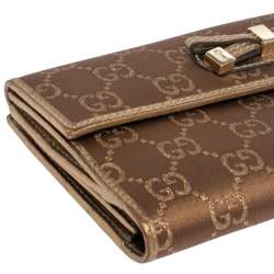 Pre Owned محفظة غوتشي مايفاير كونتيننتال جلد و كانفاسGG بيج / ذهبي بفيونكة 