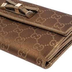 Pre Owned محفظة غوتشي مايفاير كونتيننتال جلد و كانفاسGG بيج / ذهبي بفيونكة 