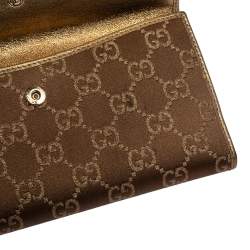 Pre Owned محفظة غوتشي مايفاير كونتيننتال جلد و كانفاسGG بيج / ذهبي بفيونكة 