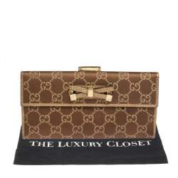 Pre Owned محفظة غوتشي مايفاير كونتيننتال جلد و كانفاسGG بيج / ذهبي بفيونكة 