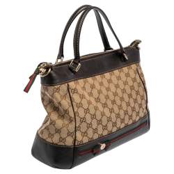 مملوكة مسبقًا حقيبة يد توتس غوتشي ماي فير فيونكة صغيرة جلد وكانفاس GG بيج/ بني داكن  