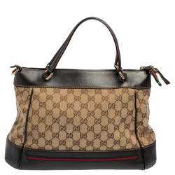 مملوكة مسبقًا حقيبة يد توتس غوتشي ماي فير فيونكة صغيرة جلد وكانفاس GG بيج/ بني داكن  