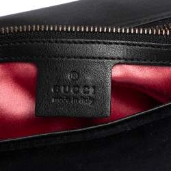 مملوكة مسبقًا Gucci Black Love Embroidered Matelassé Velvet Medium GG Marmont Shoulder Bag