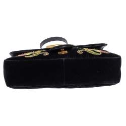 مملوكة مسبقًا Gucci Black Love Embroidered Matelassé Velvet Medium GG Marmont Shoulder Bag
