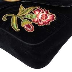 مملوكة مسبقًا Gucci Black Love Embroidered Matelassé Velvet Medium GG Marmont Shoulder Bag