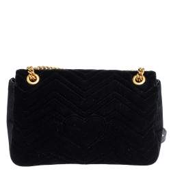 مملوكة مسبقًا Gucci Black Love Embroidered Matelassé Velvet Medium GG Marmont Shoulder Bag