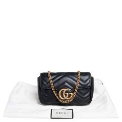 Pre Owned Gucci Black Matelasse Leather Super Mini GG Marmont Shoulder Bag