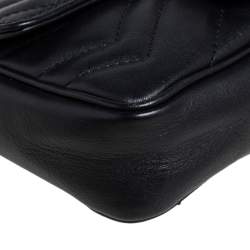 Pre Owned Gucci Black Matelasse Leather Super Mini GG Marmont Shoulder Bag