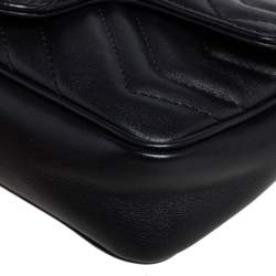 Pre Owned Gucci Black Matelasse Leather Super Mini GG Marmont Shoulder Bag