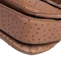 Pre Owned Gucci Brown Ostrich Medium New Bamboo Tassel Top Handle Bag