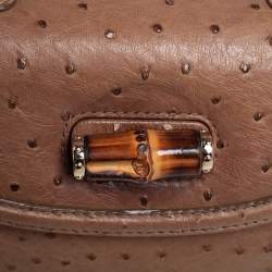 Pre Owned Gucci Brown Ostrich Medium New Bamboo Tassel Top Handle Bag