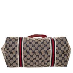 Pre Owned Gucci Beige/Red GG Canvas And Leather Jolicoeur Tote